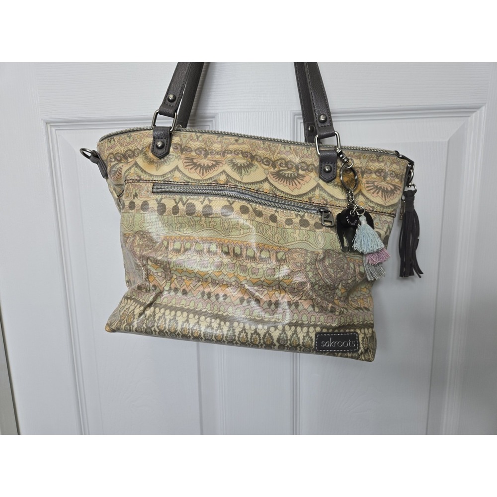 Sakroots Metro Tote Pastel Tan Coated Canvas Purse Handbag